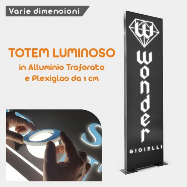 totem luminoso in alluminio traforato