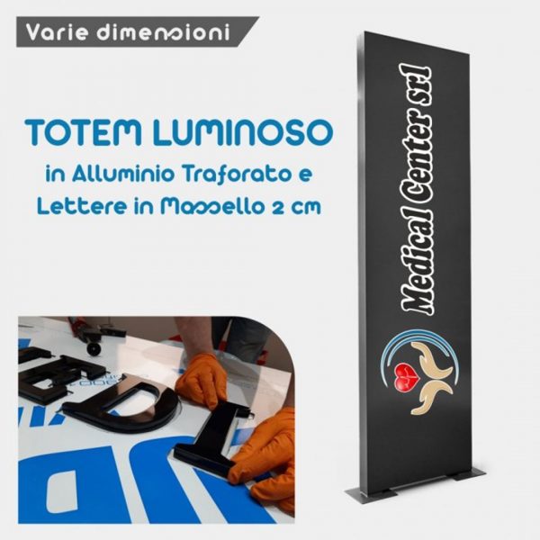 totem luminoso in alluminio traforato